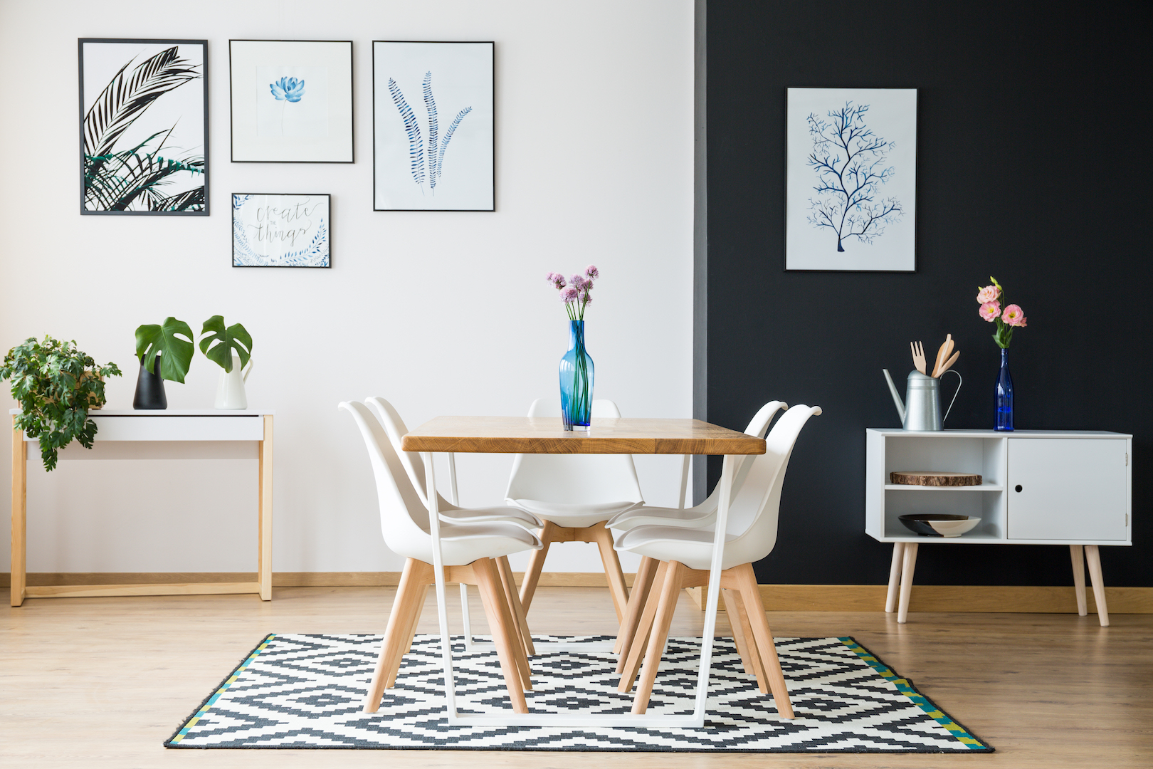 Table standing on carpet Amazing oceanfront apartment