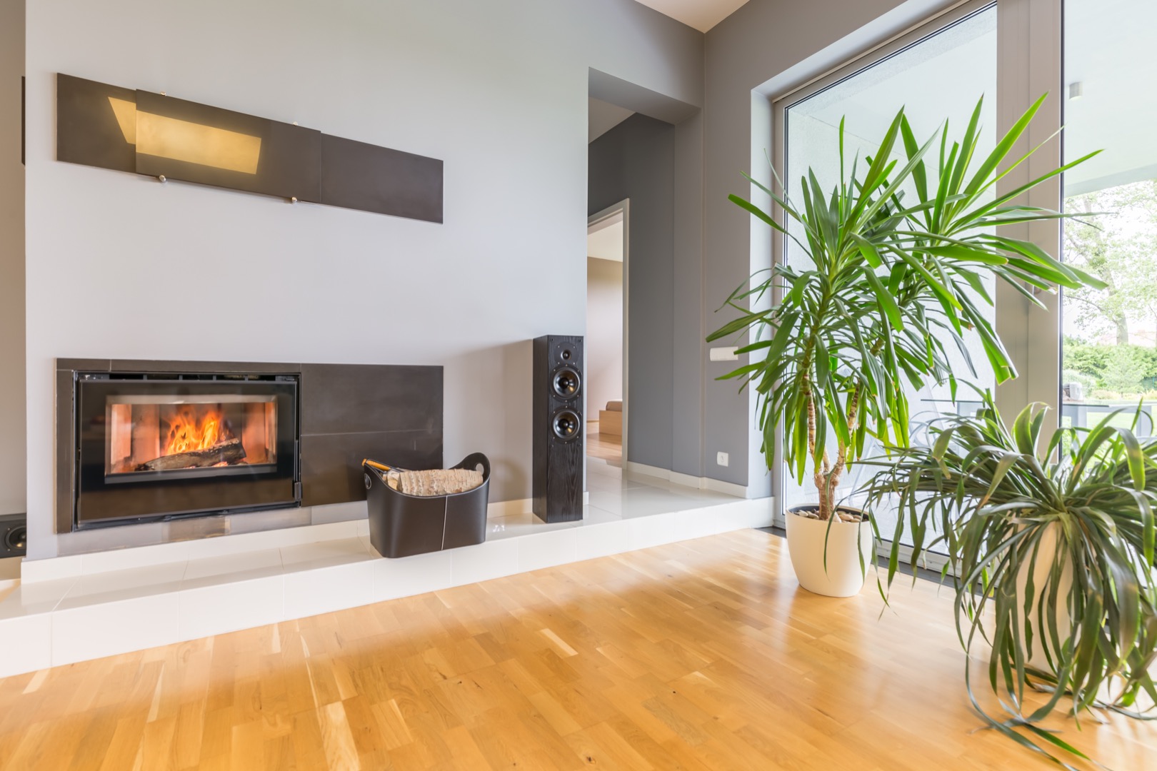 Modern fireplace in villa interior Ample Modern Loft